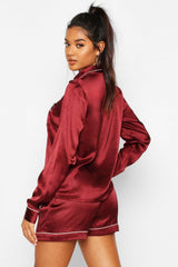 Maroon Solid Satin Lounge Wear.