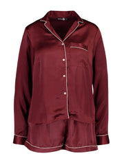 Maroon Solid Satin Lounge Wear.