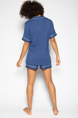 Navy Blue Solid Satin Lounge Wear.