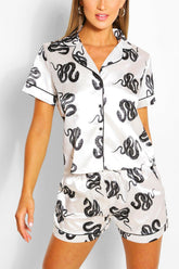 White Abstract Printed Lounge Wear.