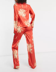Rust Color Digital Abstract Printed Loungewear/Nightsuit For Women With Pants.