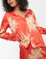 Rust Color Digital Abstract Printed Loungewear/Nightsuit For Women With Pants.