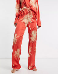 Rust Color Digital Abstract Printed Loungewear/Nightsuit For Women With Pants.