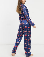 Navy Blue Color Digital Abstract Printed loungewear/Nightsuit For Women With Pants.