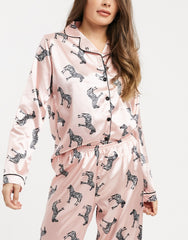 Pink Color Digital Abstract Printed loungewear/Nightsuit For Women With Pants.