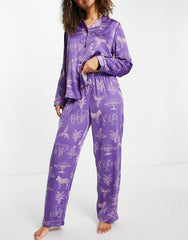 Purple Color Digital Abstract Printed loungewear/Nightsuit For Women With Pants.
