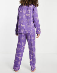 Purple Color Digital Abstract Printed loungewear/Nightsuit For Women With Pants.
