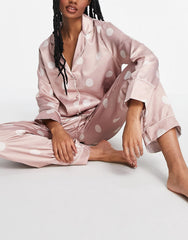 Light Pink Color Digital Abstract Printed loungewear/Nightsuit For Women With Pants.