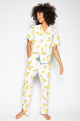 White Color Digital Abstract Printed loungewear/Nightsuit For Women With Pants.