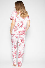 White Color Digital Abstract Printed loungewear/Nightsuit For Women With Pants.
