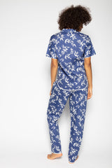 Navy Blue Color Digital Abstract Printed loungewear/Nightsuit For Women With Pants.