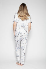 White Color Digital Abstract Printed loungewear/Nightsuit For Women With Pants.