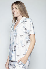 White Color Digital Abstract Printed loungewear/Nightsuit For Women With Pants.