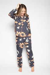 Gray Color Digital Abstract Printed loungewear/Nightsuit For Women With Pants.