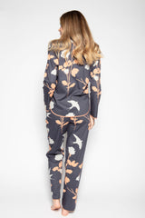 Gray Color Digital Abstract Printed loungewear/Nightsuit For Women With Pants.