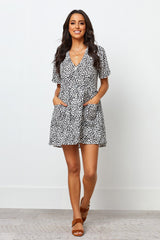 Black and White Short Poly Rayon Dress