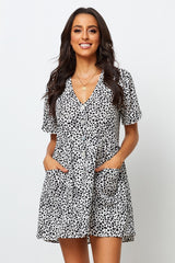 Black and White Short Poly Rayon Dress