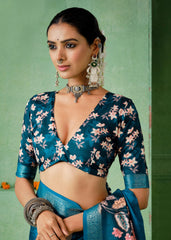 Regal Blue Tussar Silk Floral Print Saree-4466
