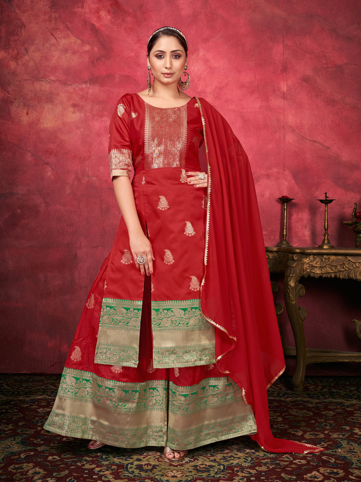 Stunning Red Art Silk Woven Kurta Set: Elegance & Comfort for Every Occasion