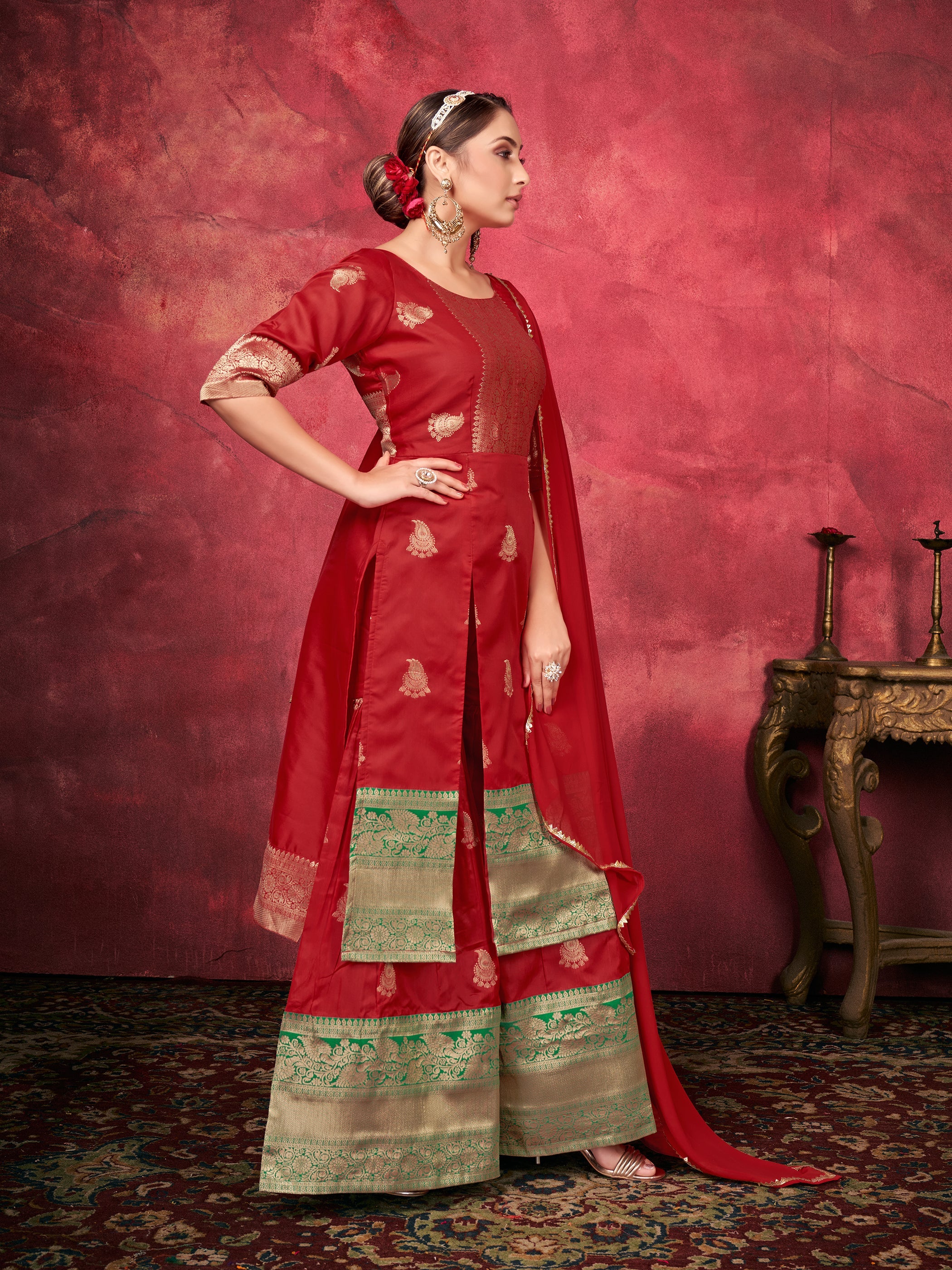 Stunning Red Art Silk Woven Kurta Set: Elegance & Comfort for Every Occasion