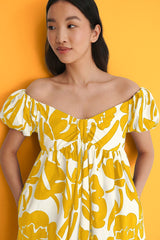 Mustard Off Shoulder Mini Poly Rayon Dress