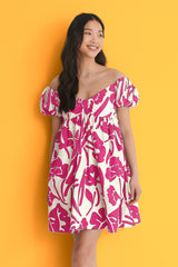 Pink Off Shoulder Mini Poly Rayon Dress