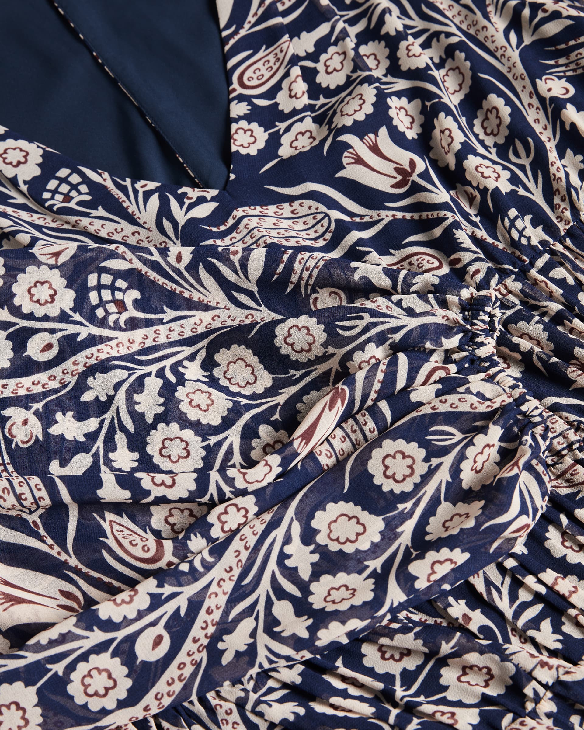 Stylish Blue Boho V Neck Dress - Long Sleeves, Georgette, Printed Design