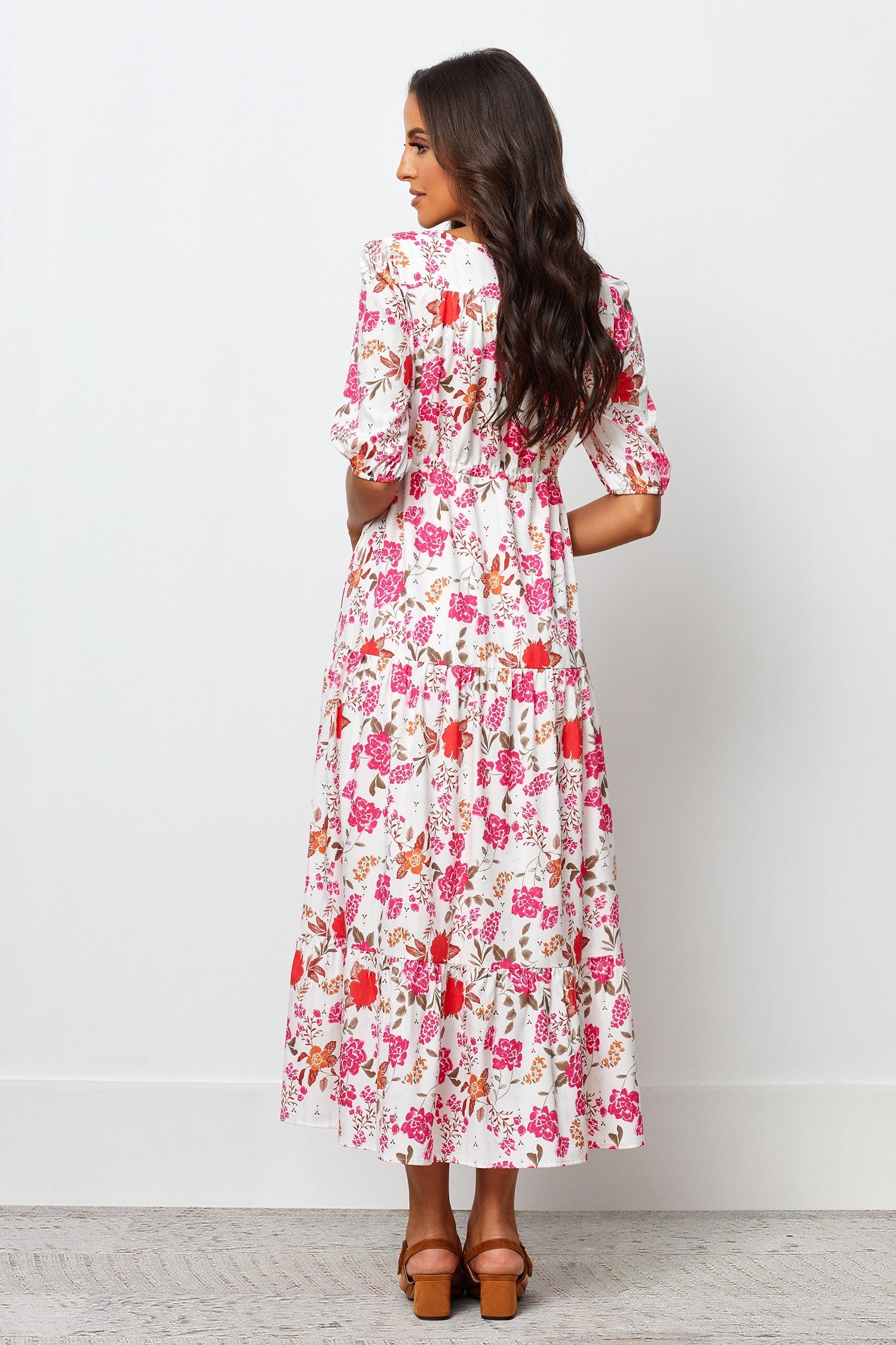 White Poly Rayon Floral Print Puff Sleeve Dress - Stylish & Elegant Women's Fashion