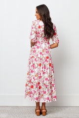 White Poly Rayon Floral Print Puff Sleeve Dress - Stylish & Elegant Women's Fashion