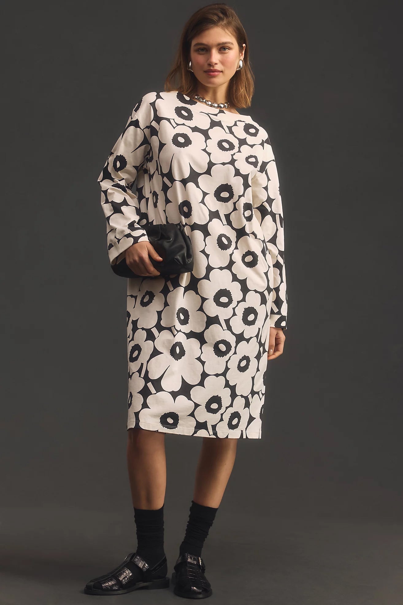 Pale Pink Poly Rayon Round Regular Floral Print Below Knee Dress