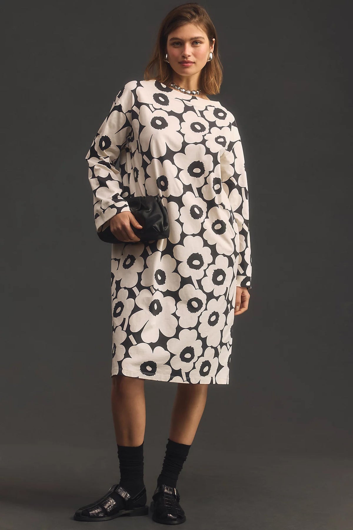 Pale Pink Poly Rayon Round Regular Floral Print Below Knee Dress