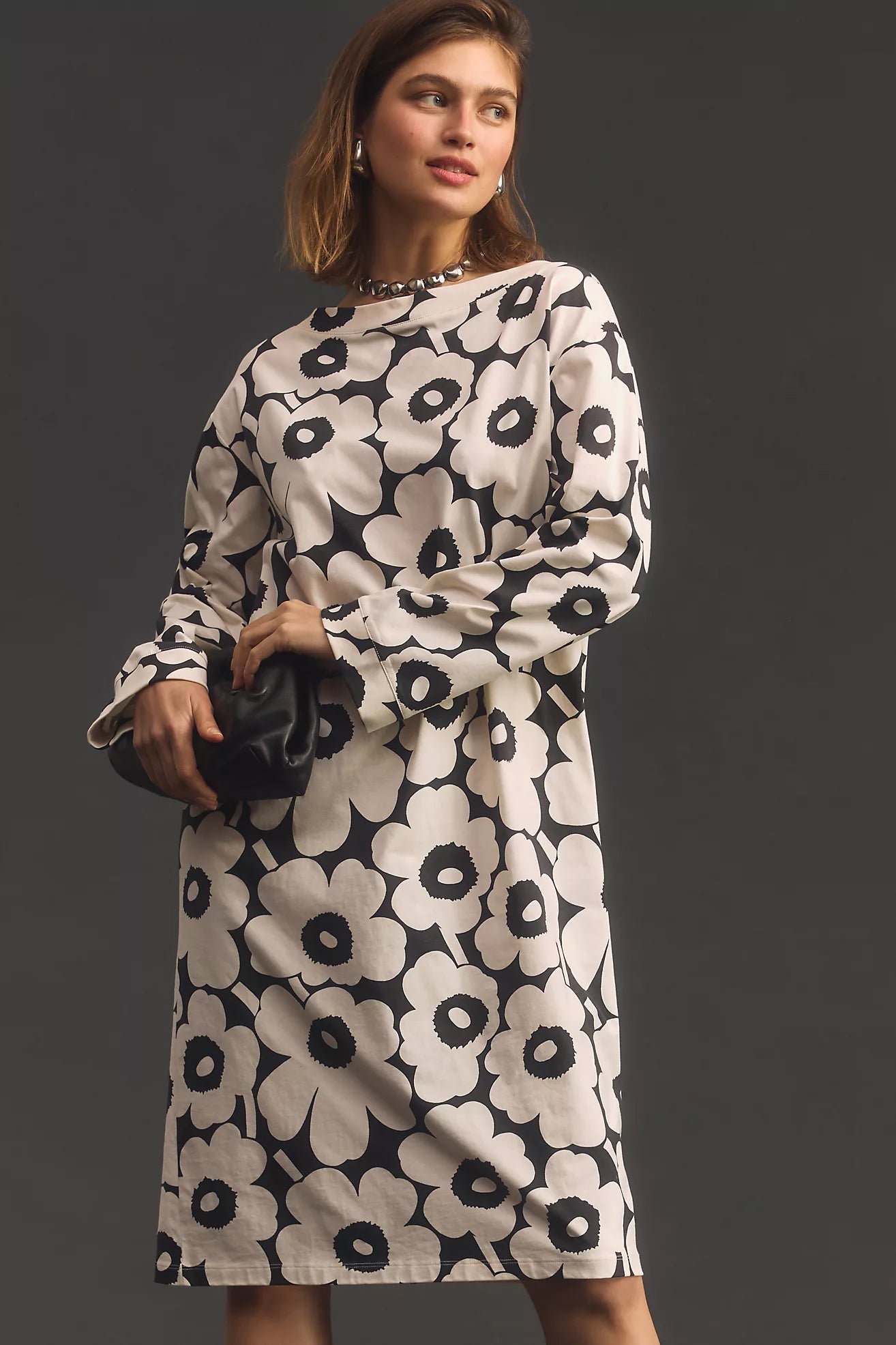 Pale Pink Poly Rayon Round Regular Floral Print Below Knee Dress