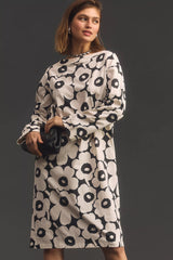 Pale Pink Poly Rayon Round Regular Floral Print Below Knee Dress