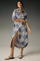 Stylish Grey A-line Collared Dress - Printed Poly Rayon for Any Occasion