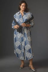 Stylish Grey A-line Collared Dress - Printed Poly Rayon for Any Occasion