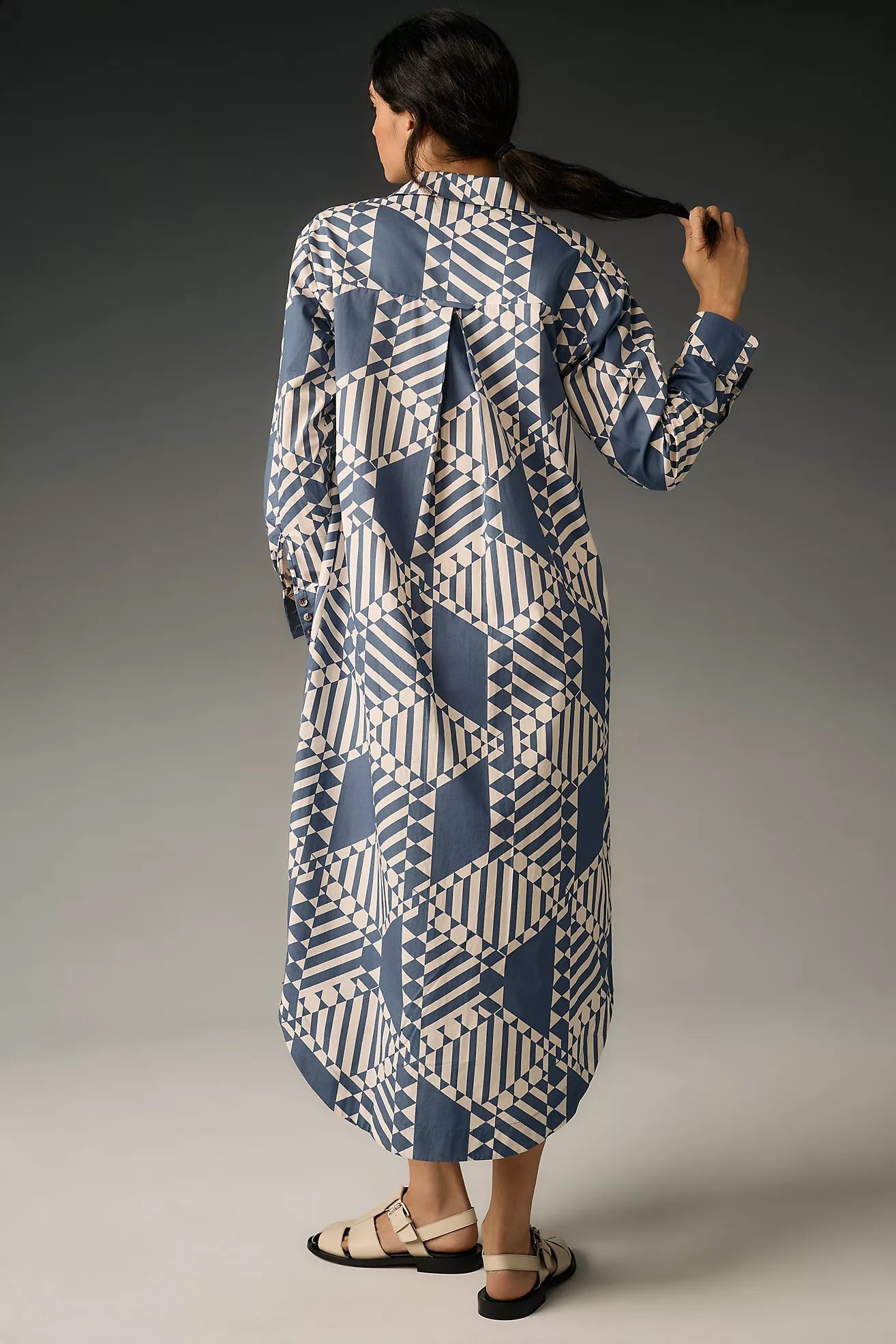 Stylish Grey A-line Collared Dress - Printed Poly Rayon for Any Occasion