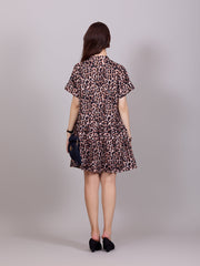 Chic Brown Poly Rayon Leaopard Print Dress