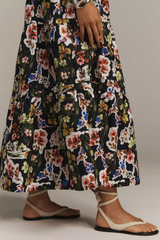 Chic Multi Poly Rayon V-Neck Dress With Floral Print & Puff Sleeves