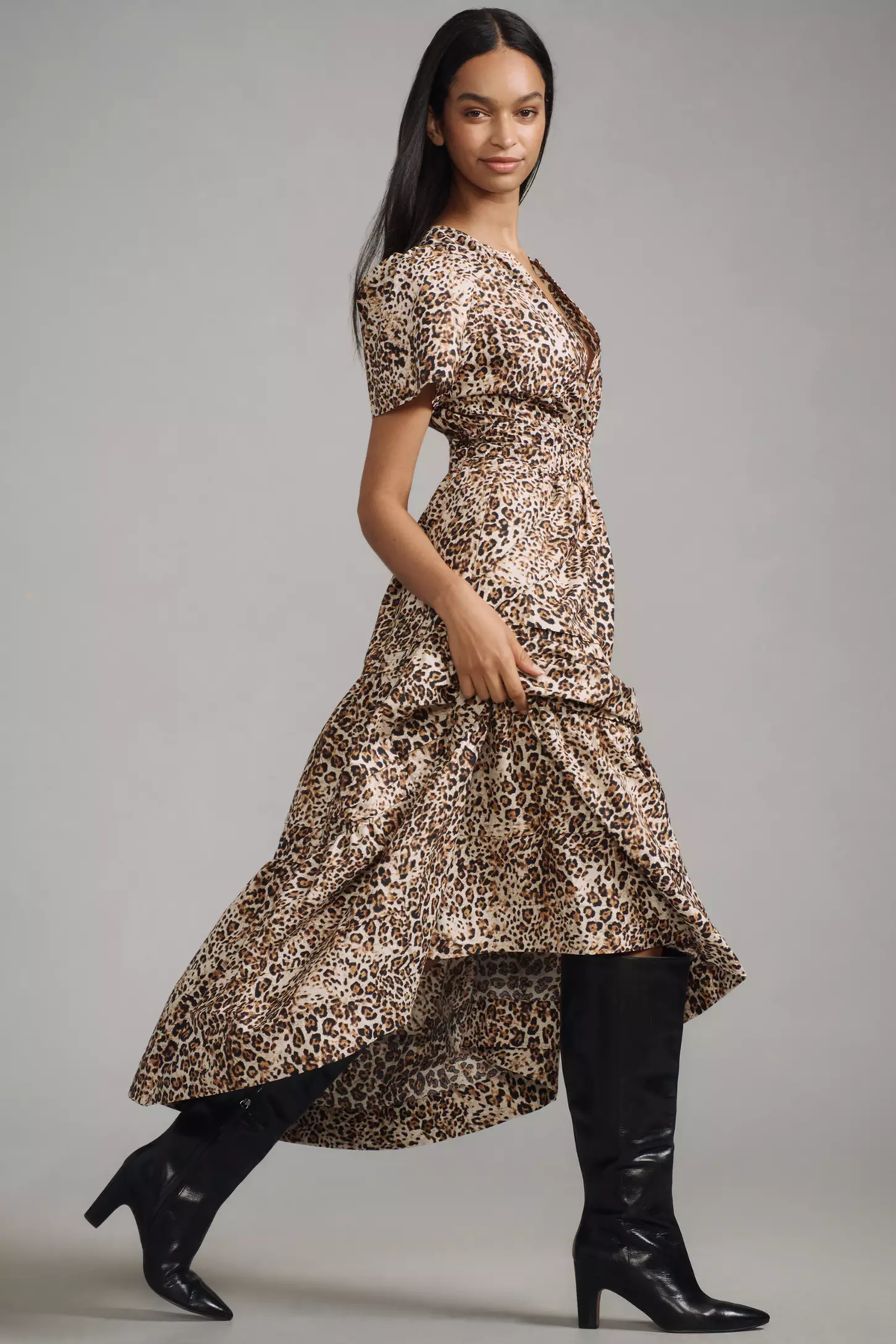 Chic Brown Poly Rayon Tiger Print Dress