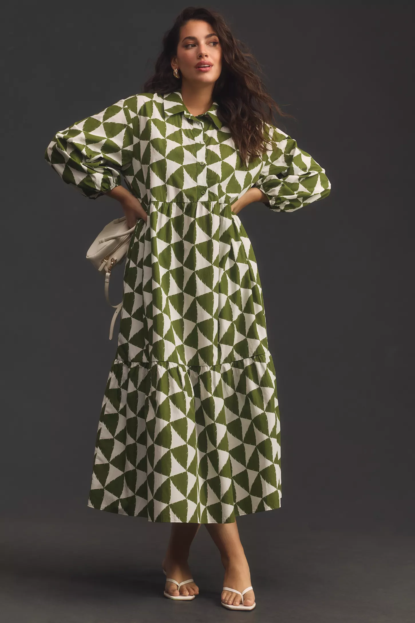 Chic Green Poly Rayon Geometric Dress