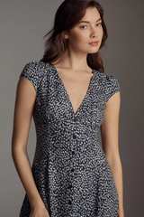 Stylish Black White Poly Rayon V-Neck Dress With Polka Dots & Regular Sleeve