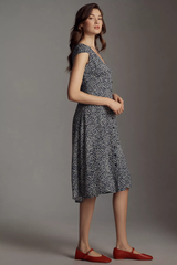 Stylish Black White Poly Rayon V-Neck Dress With Polka Dots & Regular Sleeve