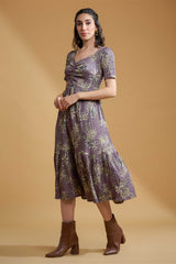 Lavender Poly Lycra Regular Sleeve Tropical Dress