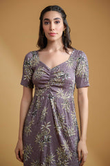 Lavender Poly Lycra Regular Sleeve Tropical Dress