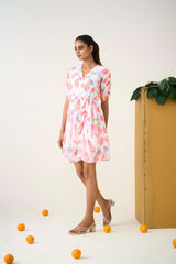 White Georgette Regular Sleeves Floral Print Dress