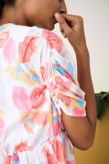 White Georgette Regular Sleeves Floral Print Dress