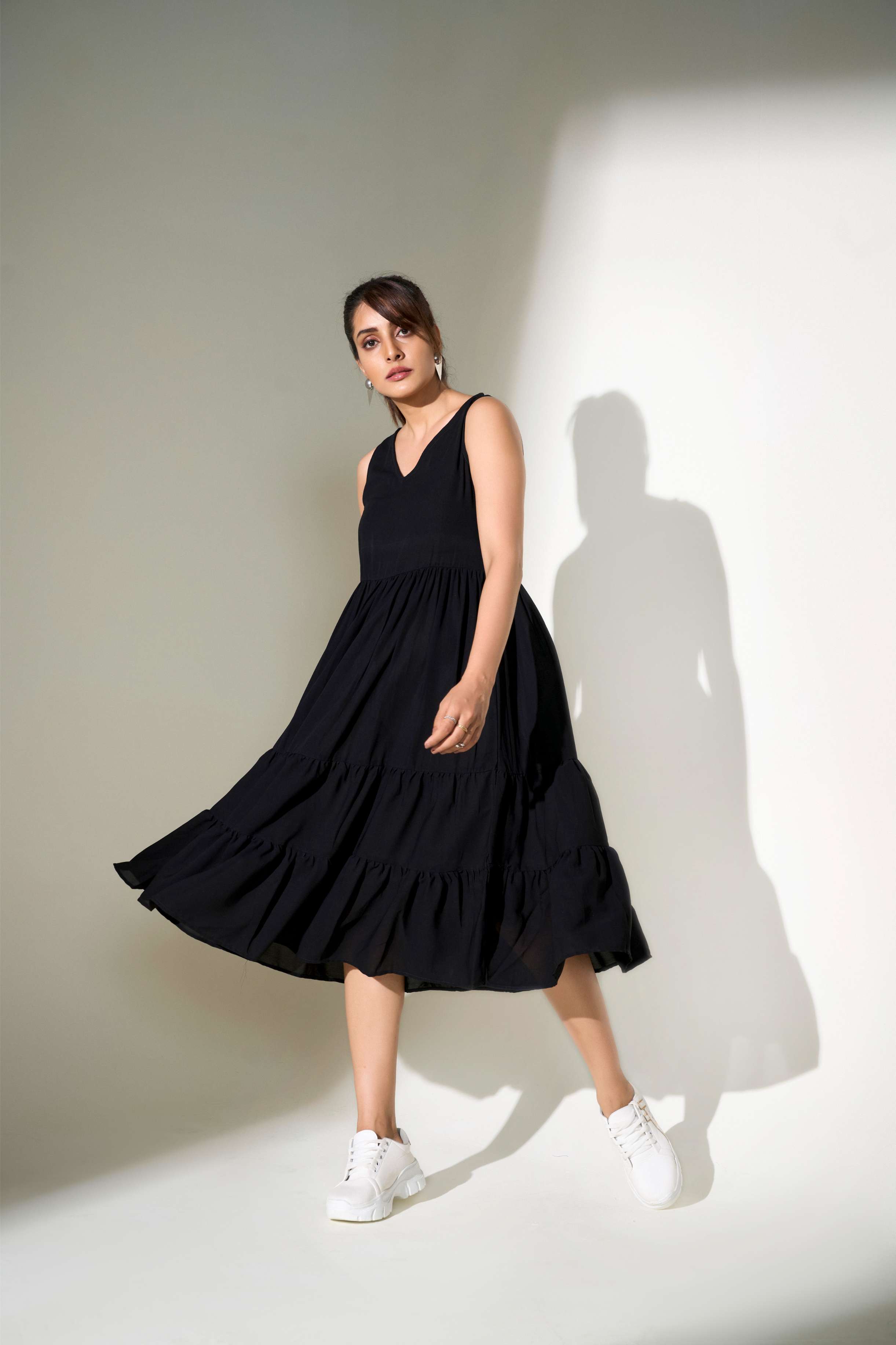 Black Crepe 0 Self Design Dress