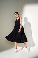 Black Crepe 0 Self Design Dress