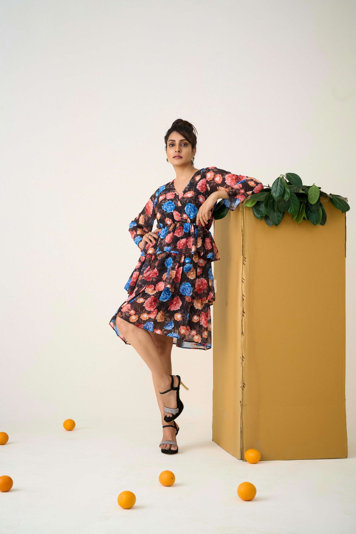 Multi Georgette Regular  Sleeves Floral Print Dress