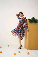 Multi Georgette Regular  Sleeves Floral Print Dress